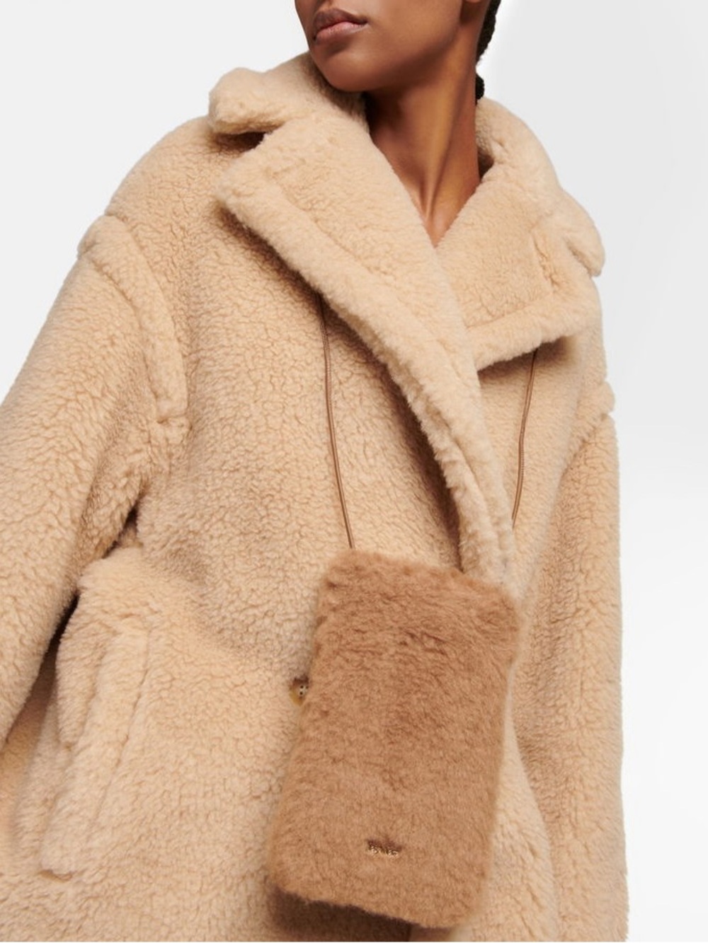 NWT Max Mara Camel hair leather brown tan neutral mini shoulder teddy bag